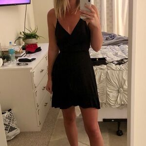 Free People Black Wrap-Style Mini Dress with Ruffle Hem